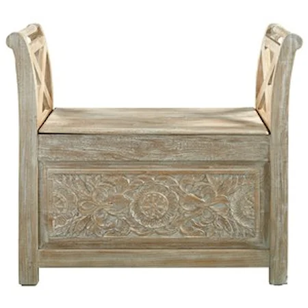 Storage Accent Bench with Carved Floral Details